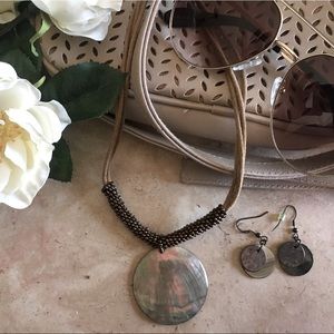 Lia Sophia abalone shell necklace and earrings